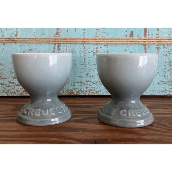 Le Creuset Egg Cups Holders Marseille Set Of 2 Gray Blue Stoneware New - Picture 1 of 5